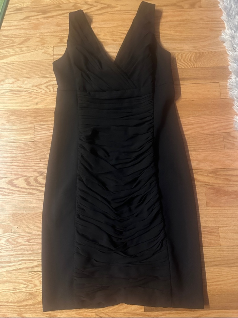 White House Black Market Black Ruched V-Neck Midi Dress